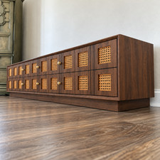 Mid Century Modern Low Profile Rattan TV Stand Wood Credenza 6 Drawers Console picture