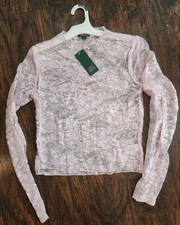 WILD FABLE Womens Long Sleeve Lace Sequin Top Blouse Sheer Light Pink, Medium picture
