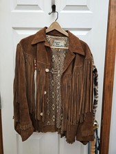 Vintage 1970s Pioneer Wear Brown Suede Leather Fringe Western Jacket - Size 42 picture