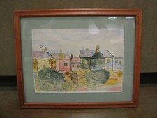 Nice Framed Mixed Media Watercolor of Houses picture
