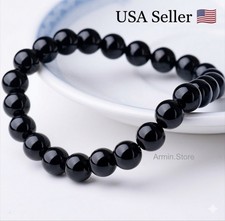 8mm Beaded Bracelet Natural Stone Beads Men's Gorgeous Semi-Precious Black Onyx picture