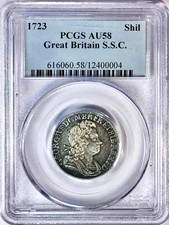 1723 Great Britain SSC George I South Sea Company Silver Shilling PCGS AU58 picture