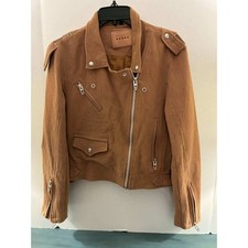 Blank NYC Moto Jacket Womens L Tan Brown Textured Biker Studded Zip Cropped picture