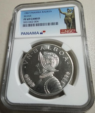 :1967 S1-BALBOA SILVER PANAMA NEAR PERFECT PROOF NGC PF69CAM RARE R9 TOP POP 2/0 picture