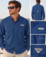 Columbia PFG Tamiami II Men’s M Blue Long Sleeve Fishing Shirt Omni-Shade NWT picture