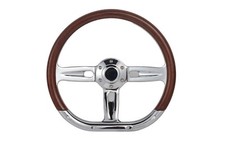 D-Shape 14” ABS Wood Steering Wheel w/ Horn 6-Bolt Metal Half Wrap Car Truck SUV picture