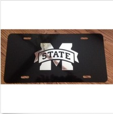 Mississippi MS State Bulldogs Black Plate with Mirrored Vinyl License Plate/Tag picture