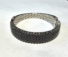 QVC/JTV BBJ Black Spinel Pave Set Sterling Sliver 925 Hinged Cuff Bracelet 7”  picture