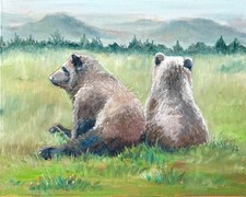 Sophie Dare Original Art 16x20  Oil on Canvas Cubs in the Outfield picture