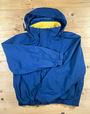 Vintage Eddie Bauer Men's L Hooded Windbreaker Jacket Navy Blue Yellow Mesh Line picture
