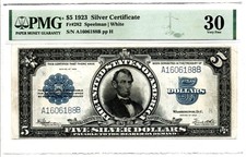Fr. 282 $5 1923 Silver Certificate PMG Very Fine 30. A solid mid-grade example picture
