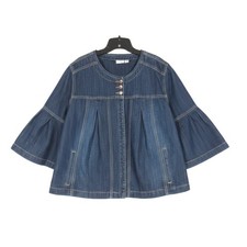 CATO 3-Buttons 3/4 PUFF SLEEVES Pleats POCKETS Swing Denim Jean JACKET Sz 18/20W picture