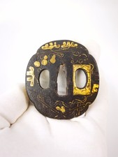 Japanese Inlaid Gourd Vine Tsuba for  Wakzaishi Edo Period Antique A342 picture