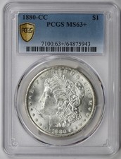 1880-CC Morgan Silver Dollar $1 PCGS MS 63 + Plus Secure Shield picture