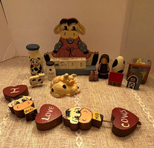 Vtg 1994 Country Farmhouse Cow Decor Lot - Signed Artisan Wooden Folk Art picture