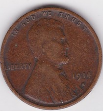 1914 S  Lincoln Wheat Cent,  Key early date  Better Grade  environmental damage picture