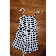 Torrid Black White Gingham Tie Shoulder Smocked Waist Romper Pockets Size 1 XL picture
