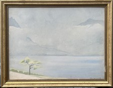 Original French Impressionist Antique Oil Painting Mountain Sky Landscape Framed picture