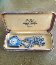 RARE Depor Antique 1920s Watch Necklace Enamel Station Chain Original Box As-Is picture
