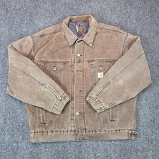 Vintage Carhartt Trucker Jacket Mens Large Brown Faded Blanket Lined Duck Canvas picture