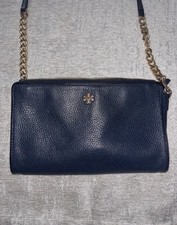 Tory Burch Women’s Navy Blue Zip Shoulder Bag/Clutch w/ Gold Chain & Hardware picture
