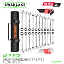 22pc Combination Ratcheting Wrench Set Metric MM Standard SAE Free Of 26 Hex Key picture