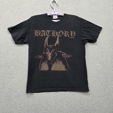VINTAGE Bathory Men Shirt M Black Y2K Goat Album Cover Graphic Print Metal Band picture
