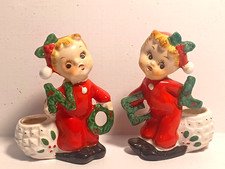 Vintage COMMODORE NOEL Pixie Girls Candle Holders - excellent picture