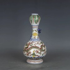 China Ming Dynasty Xuande-Era Wucai Porcelain Garlic-Head Vase with Dragon Motif picture