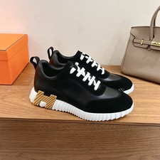 Hermès Bouncing Men Sneakers EU41 Black Leather Suede H Logo Thick Sole Casual T picture