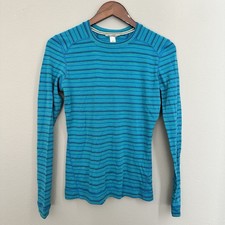 Smartwool Blue Stripe 100% Merino Wool Base Layer Top Thermal Ski Gorpcore picture