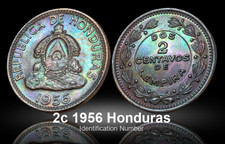 Honduras 🇭🇳 2 Dos Centavos de Lempira 1956 KM#78 Colorful Toned Gorgeous Coin picture