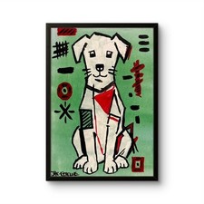 Jae Estelle Original 11x14 Folk White Dog Folk Art Painting Signed Canvas picture