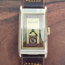 1941 Bulova 14K Solid Gold Men's Tank Case Art Deco Wristwatch Vintage 7AP 21J picture