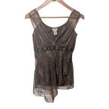 Y2K Decoded Lace Babydoll Blouse Womens Med Brown Glam Whimsygoth Fairy Romantic picture