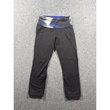Lululemon Black Cropped Leggings Abstract Blue Print Waistband Zipper Pocket picture