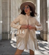 ZARA NEW WOMAN ZW COLL. FRINGED JACKET ECRU/BEIGE XS-XL 6895/253/075 picture