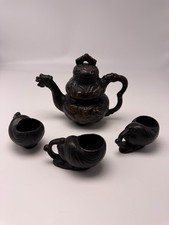 Vintage Chinese Dragon Phoenix Double Gourd Clay Teapot Tea Set 3 Cups Sealed picture