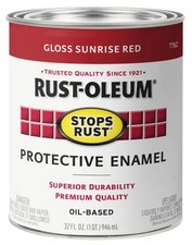 Rust-Oleum 7762502 Stops Rust Brush On Paint, Quart, Gloss Sunrise Red, 32 Fl Oz picture