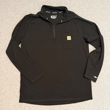 Carhartt Force Mens L Black 1/4 Zip Pullover Shirt Relaxed Fit Long Sleeve Pocke picture