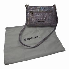 Brahmin Vida Iridescent Lavender Purple Croc Embossed Leather Crossbody Bag picture