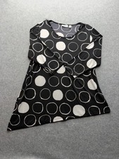 Susan Graver Women's Tunic Top Sz L Lg Sleeves Poly Spandex Black White Dots picture