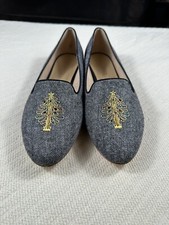 Talbots Ryan Loafers Womens 9.5W greyTweed Holiday Tree Christmas Colorful picture