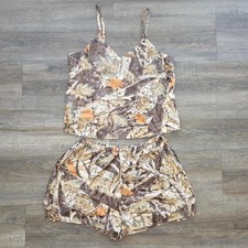 Vintage Cabelas Realtree Camo 100% Silk Pajama Set Medium Camisole Shorts Y2K picture