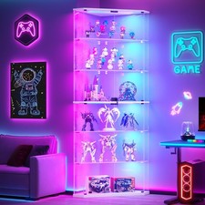 6-Tier Corner Display Cabinet with Glass Doors & RGB Lights for Collectibles picture