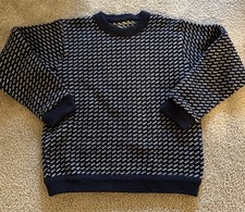 Vintage L.L.Bean Norwegian Birdseye Sweater Mens M Navy Wool Made Norway picture