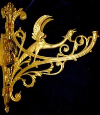 Pair of Antique French Gilded Brass Dragon Chimera Sphinx Architectural Brackets picture