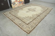 7x10 Turkish Antique Large Wool Rug Hand-Knotted Neutral Vintage Oushak Rug,1049 picture