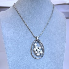 Brighton Monte Carlo Teardrop Pendant Necklace Rhinestone Pearl Silver Retired picture