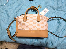 Michael Kors Beige/Tan Logo Satchel Top Handle, Detachable Strap, Zip picture